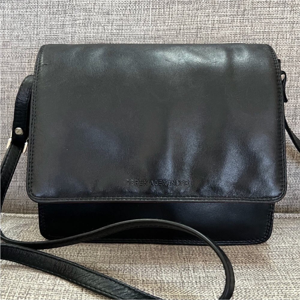 Derek Alexander Genuine Leather Multi Pocket Organizer Flap Crossbody Bag